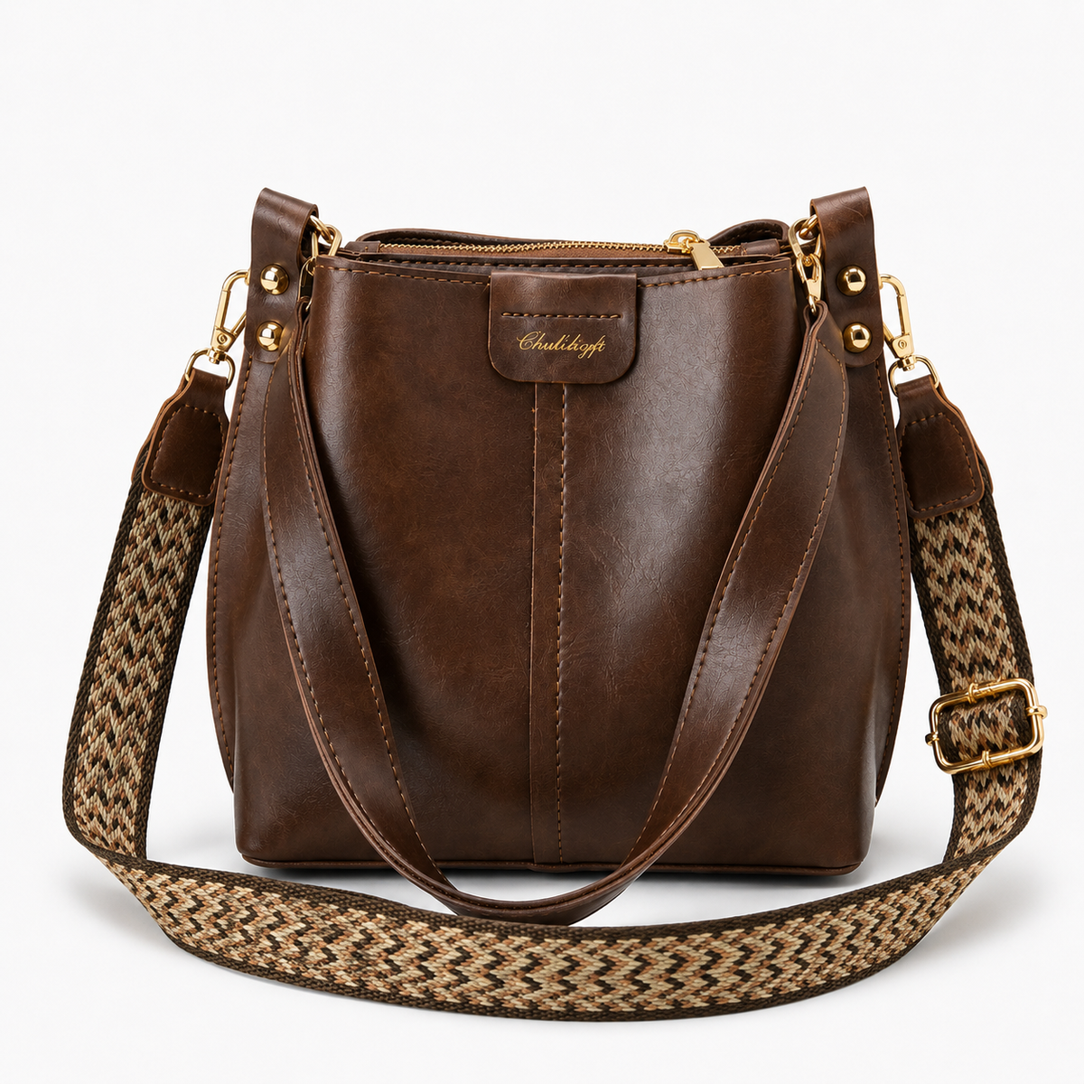 Women's Bucket Shoulder Bag | Two Straps & Vintage Finish