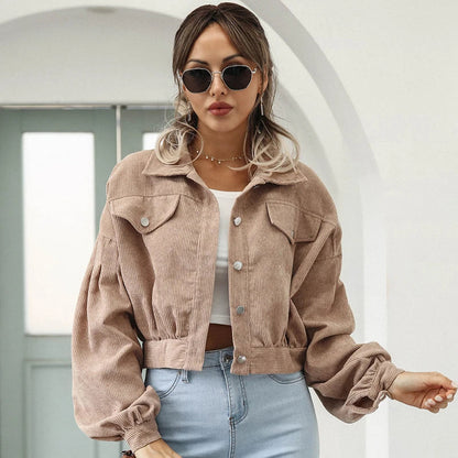 Women's Button Front Jacket | Pointed Collar & Chest Pockets