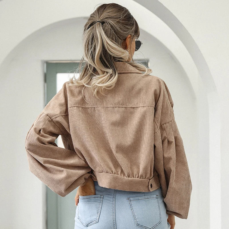 Women's Button Front Jacket | Pointed Collar & Chest Pockets
