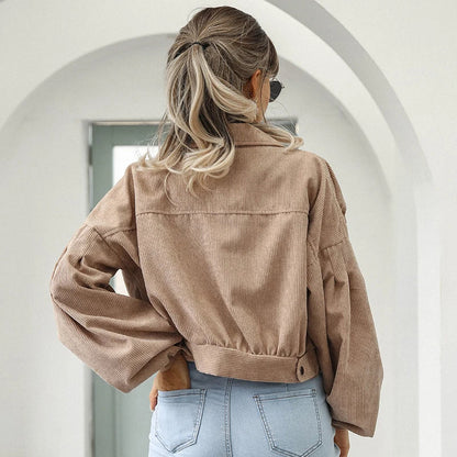 Women's Button Front Jacket | Pointed Collar & Chest Pockets