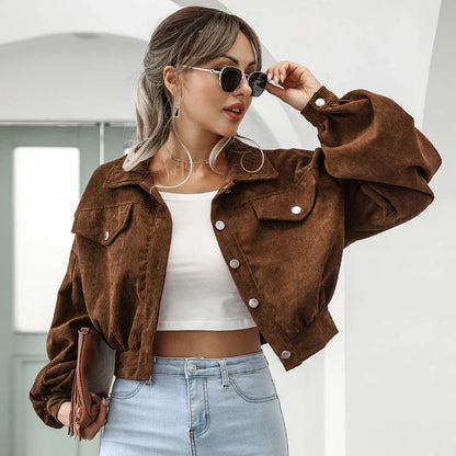 Women's Button Front Jacket | Pointed Collar & Chest Pockets