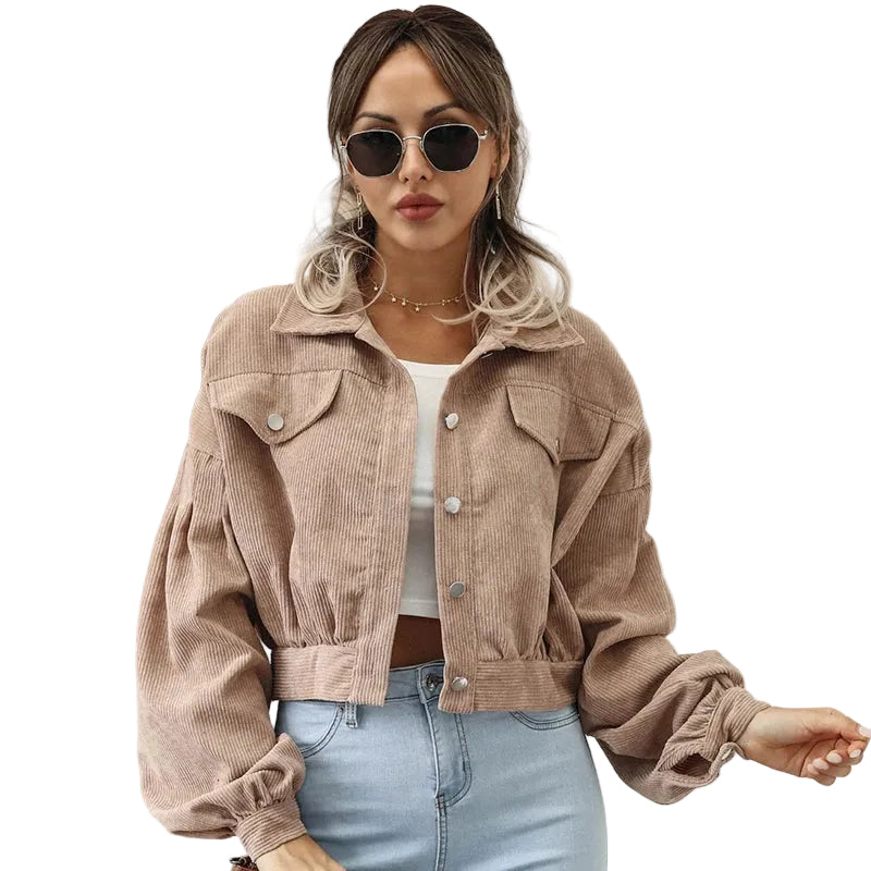 Women's Button Front Jacket | Pointed Collar & Chest Pockets