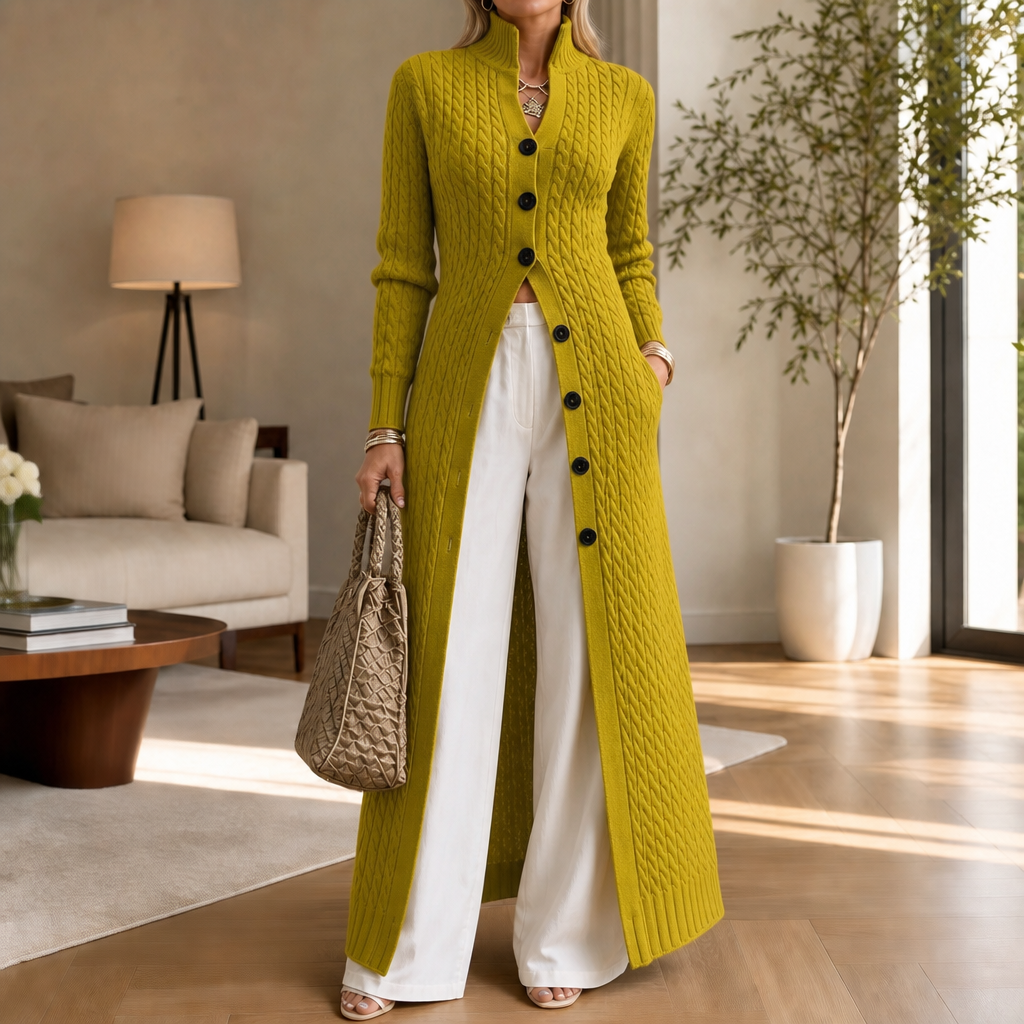 Women's Cable-Knit Duster Cardigan Open-Front Long Length