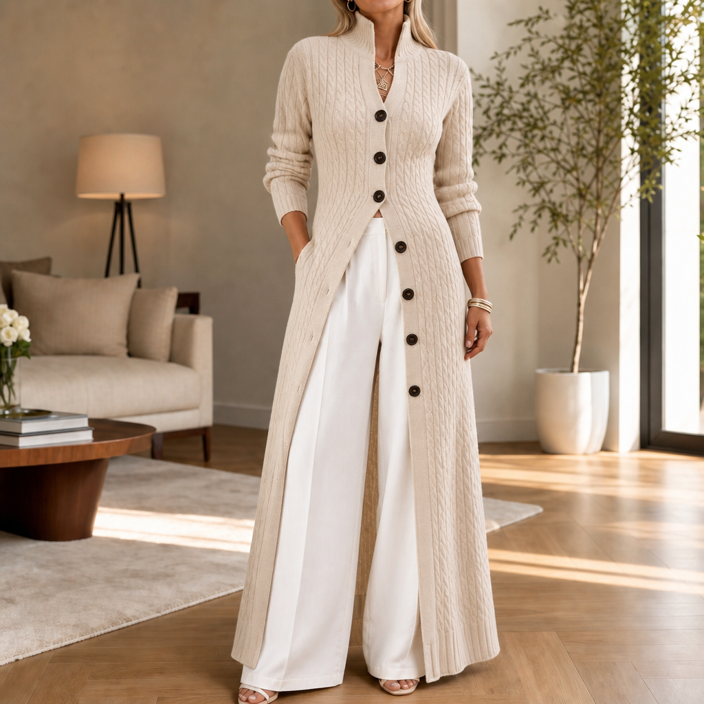 Women's Cable-Knit Duster Cardigan Open-Front Long Length