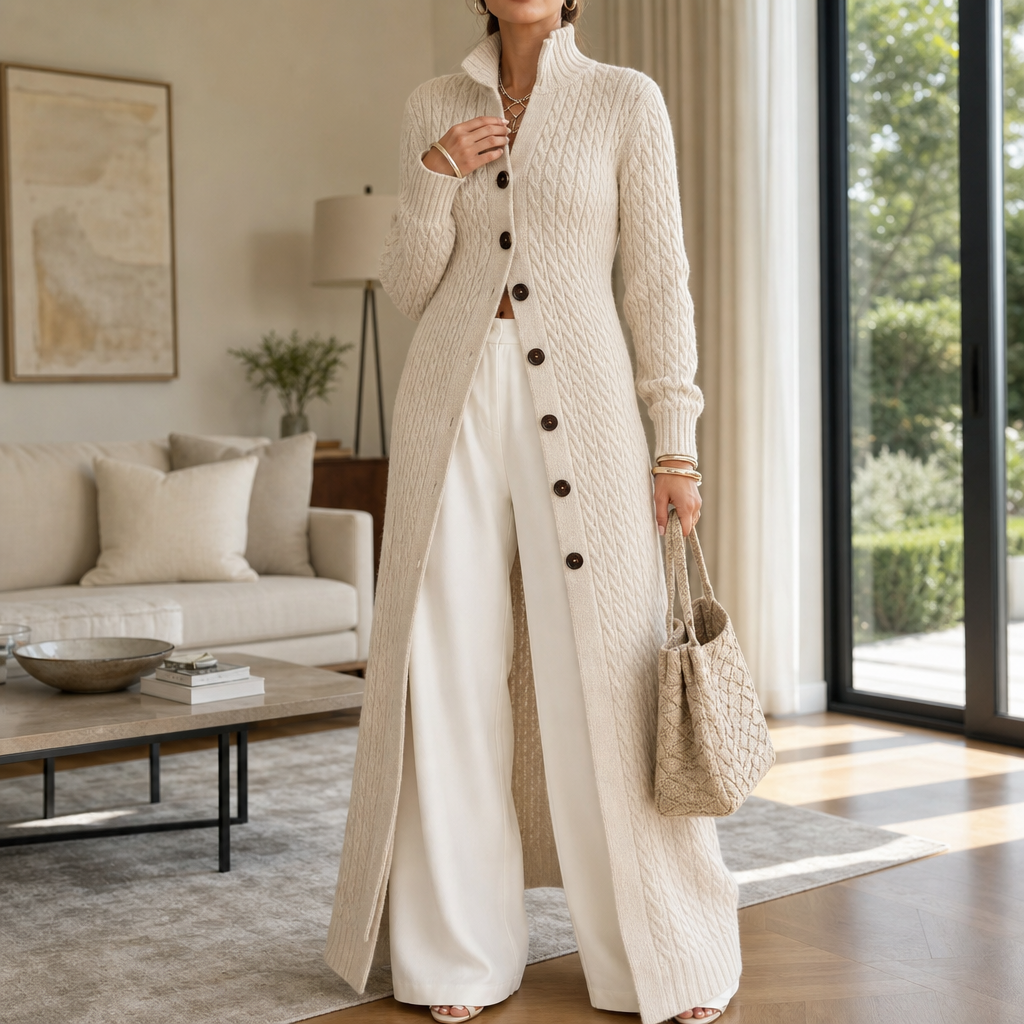 Women's Cable-Knit Duster Cardigan Open-Front Long Length