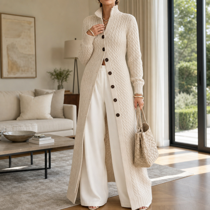 Women's Cable-Knit Duster Cardigan Open-Front Long Length