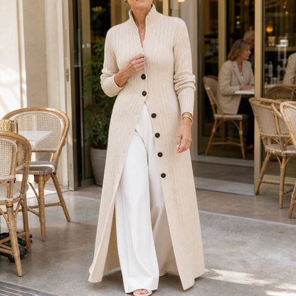 Women's Cable-Knit Duster Cardigan Open-Front Long Length