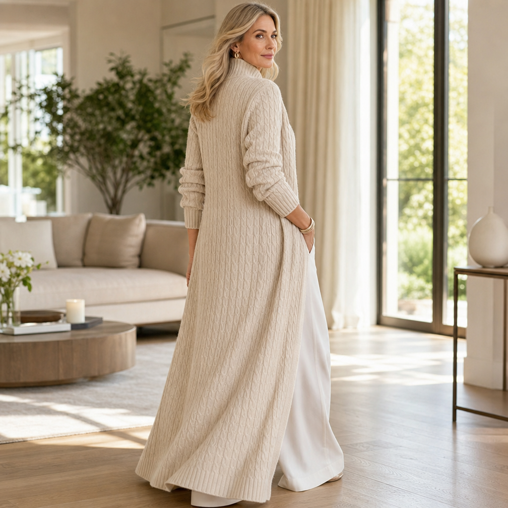 Women's Cable-Knit Duster Cardigan Open-Front Long Length