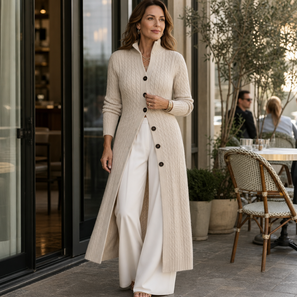 Women's Cable-Knit Duster Cardigan Open-Front Long Length