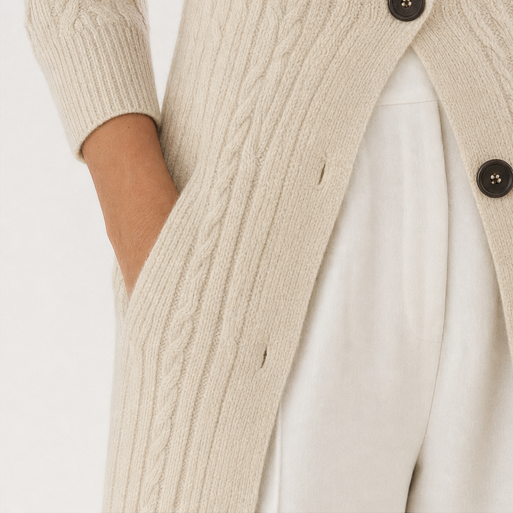 Women's Cable-Knit Duster Cardigan Open-Front Long Length