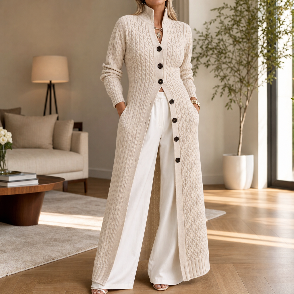 Women's Cable-Knit Duster Cardigan Open-Front Long Length