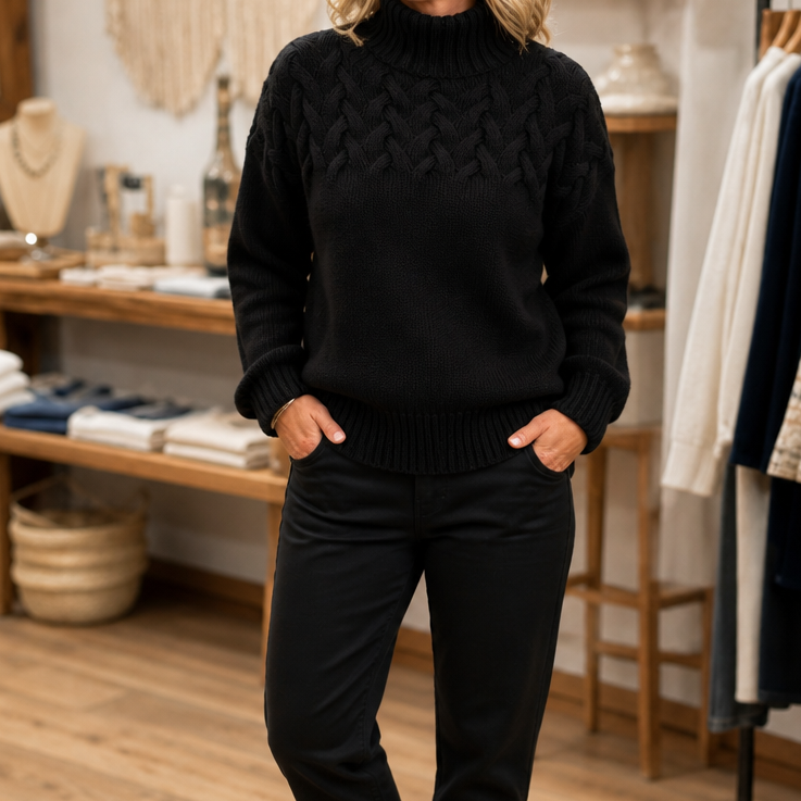 Women's Cable-Knit Turtleneck Sweater | Holds Its Shape
