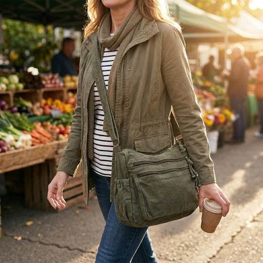 Women's Canvas Hobo Bag | 6 Pockets & Lightweight