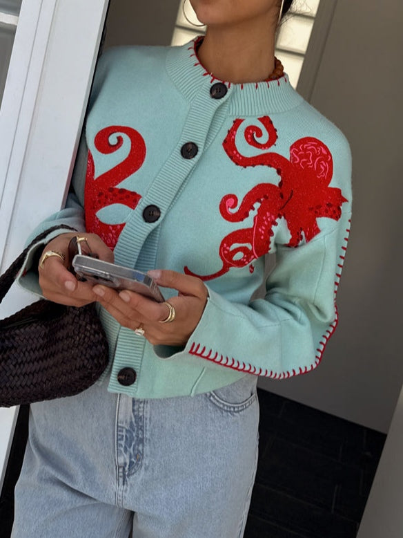 Women's Cardigan | Graphic Print & Button Front