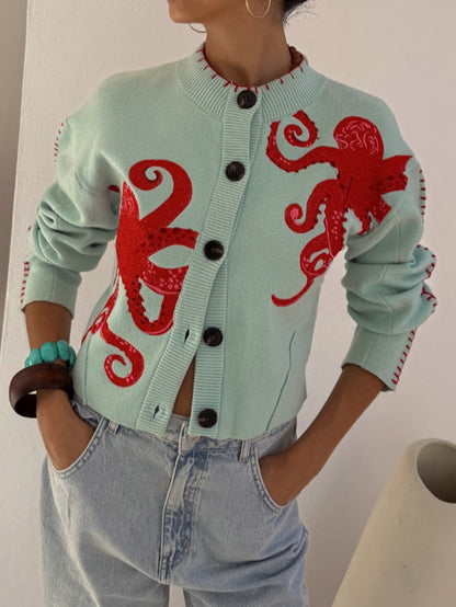 Women's Cardigan | Graphic Print & Button Front