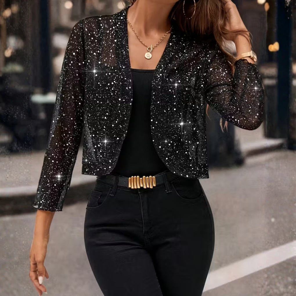 Women's Cardigan Jacket | Sequin Shimmer & Long Sleeve