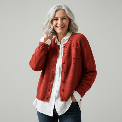 Women's Cardigans Soft Knit Relaxed Fit Long Sleeve with Chest Pocket