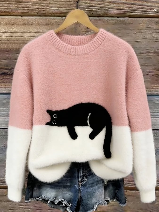 Women's Cat Print Sweater | Casual & Comfortable Fit