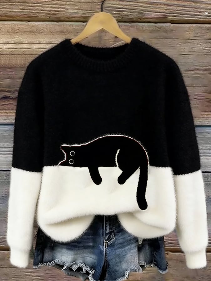 Women's Cat Print Sweater | Casual & Comfortable Fit