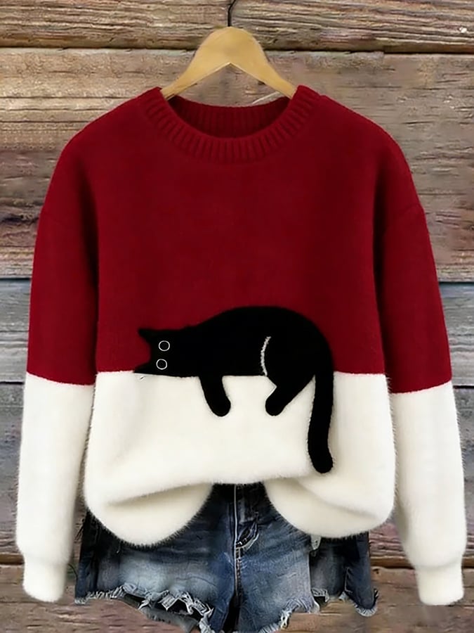 Women's Cat Print Sweater | Casual & Comfortable Fit