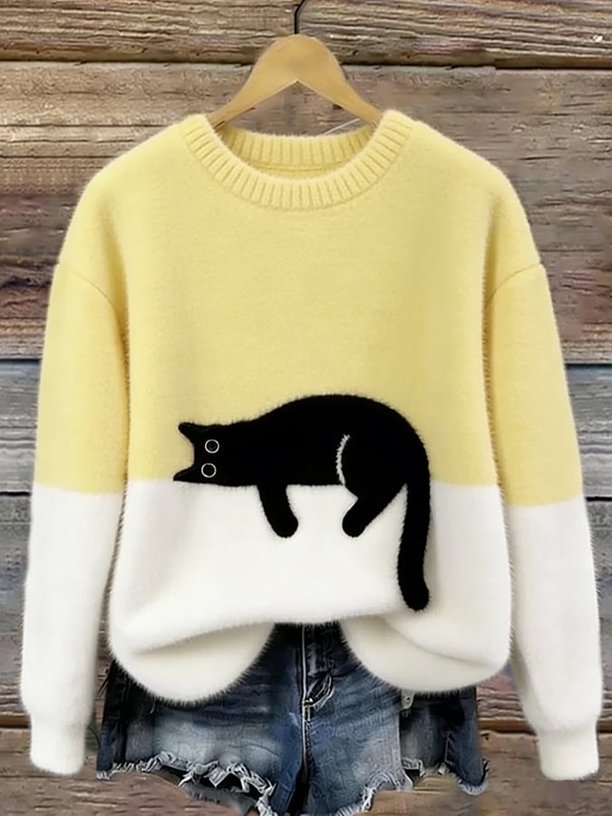 Women's Cat Print Sweater | Casual & Comfortable Fit
