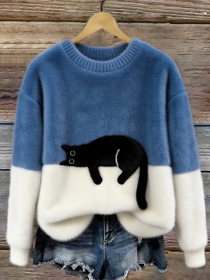 Women's Cat Print Sweater | Casual & Comfortable Fit