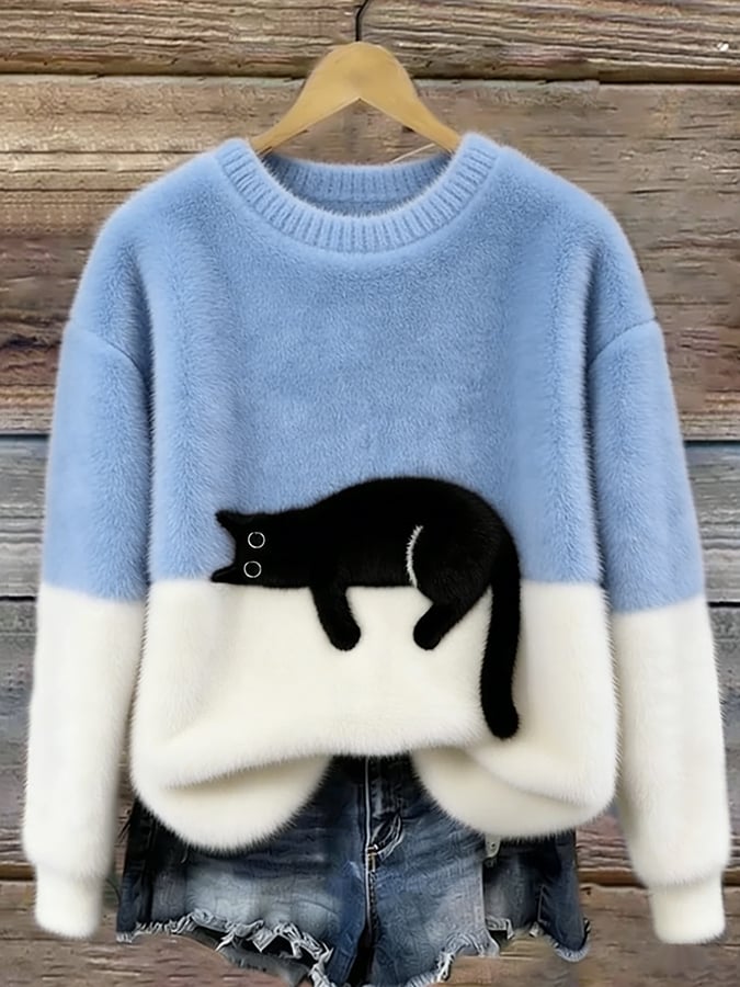 Women's Cat Print Sweater | Casual & Comfortable Fit