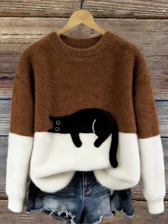 Women's Cat Print Sweater | Casual & Comfortable Fit
