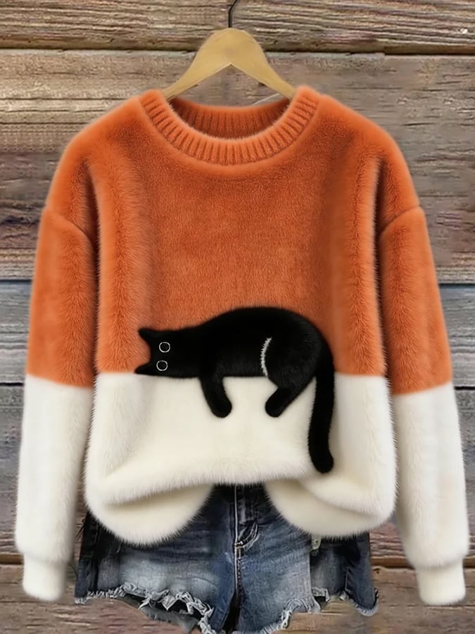 Women's Cat Print Sweater | Casual & Comfortable Fit