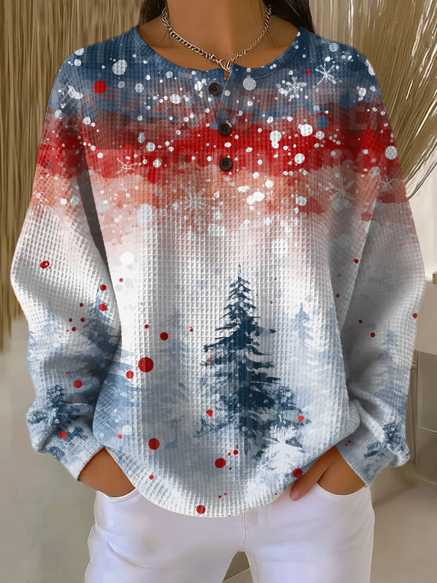 Women's Christmas Sweater Thick Waffle Knit Brushed with Tree Design