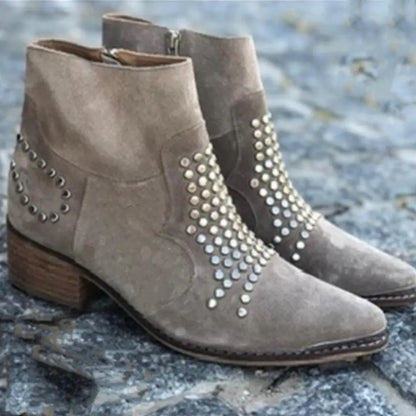 Women's Chunky Boots | Studded Pointed Toe