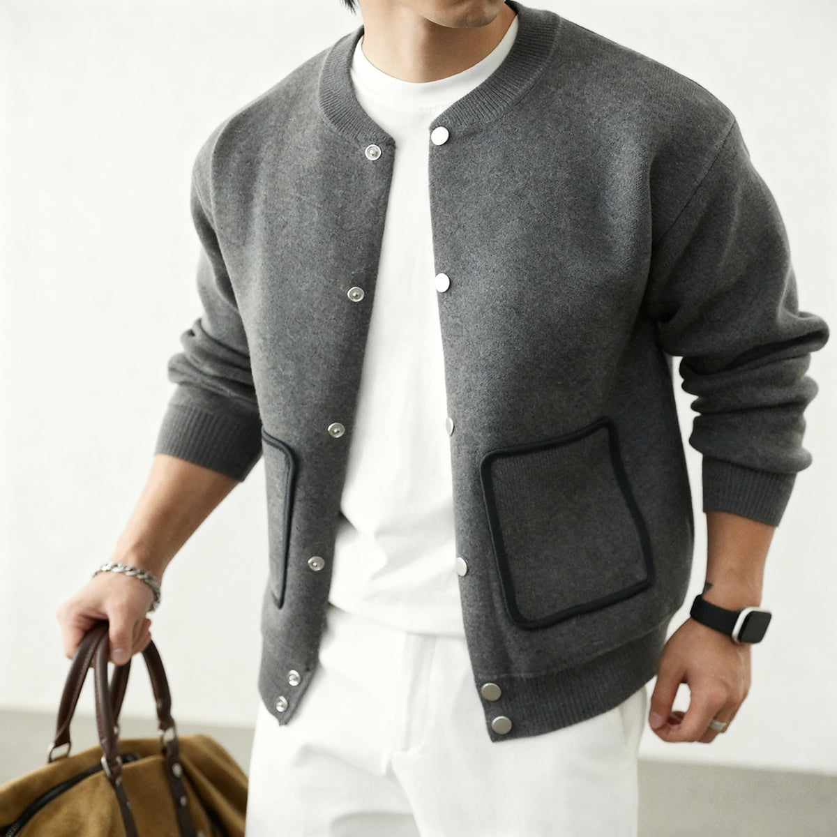 Women's Collarless Knit Cardigan | Structured & Versatile
