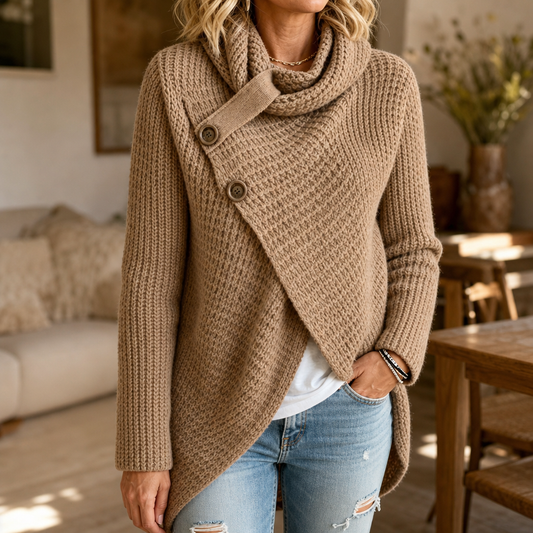 Women's Cowl Neck Sweater | Asymmetric Hem & Cozy Drape