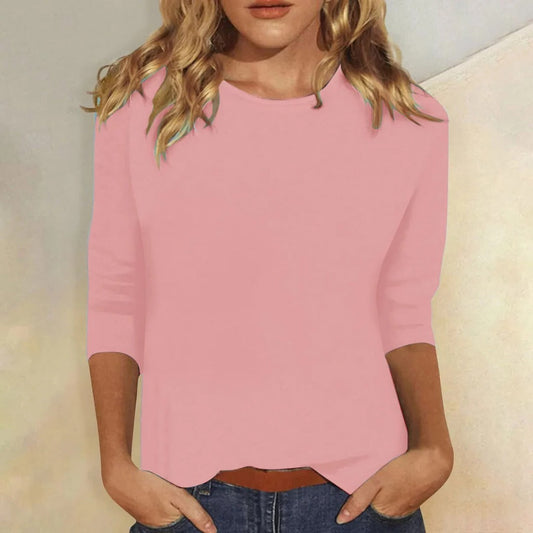 Women's Crew Neck Top | Three-Quarter Sleeves & Cropped Fit