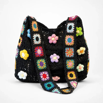 Women's Crochet Shoulder Bag | Floral 3D Detail & Roomy Design