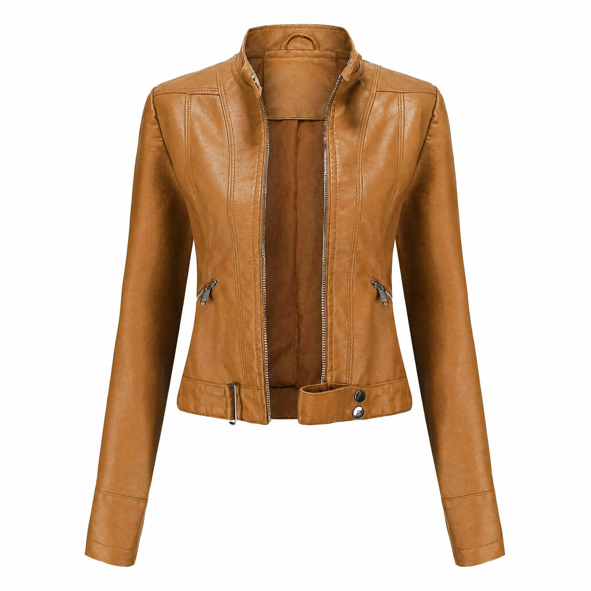 Women's Cropped Biker Jacket | Belted Hem & Zip Detailing