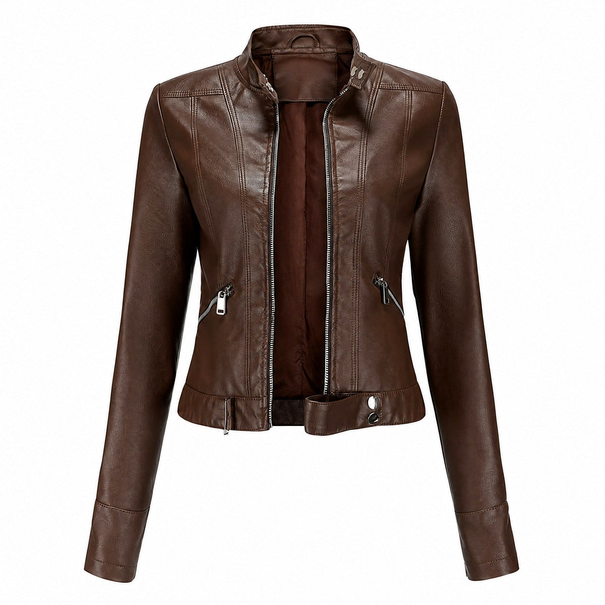 Women's Cropped Biker Jacket | Belted Hem & Zip Detailing