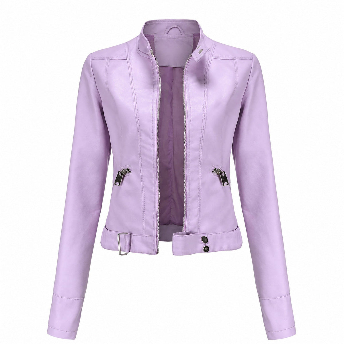 Women's Cropped Biker Jacket | Belted Hem & Zip Detailing