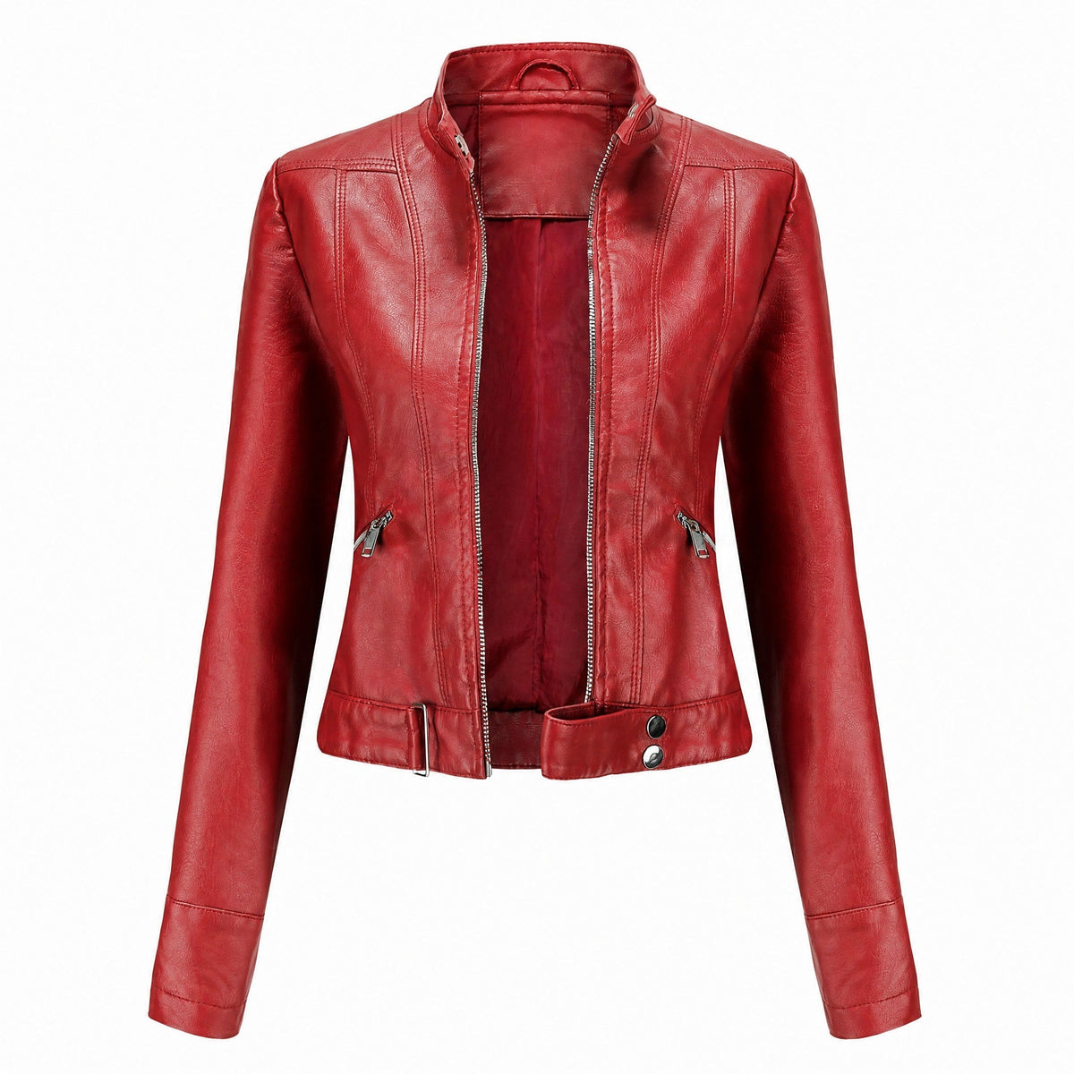 Women's Cropped Biker Jacket | Belted Hem & Zip Detailing