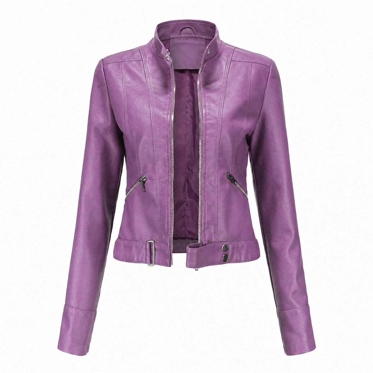Women's Cropped Biker Jacket | Belted Hem & Zip Detailing