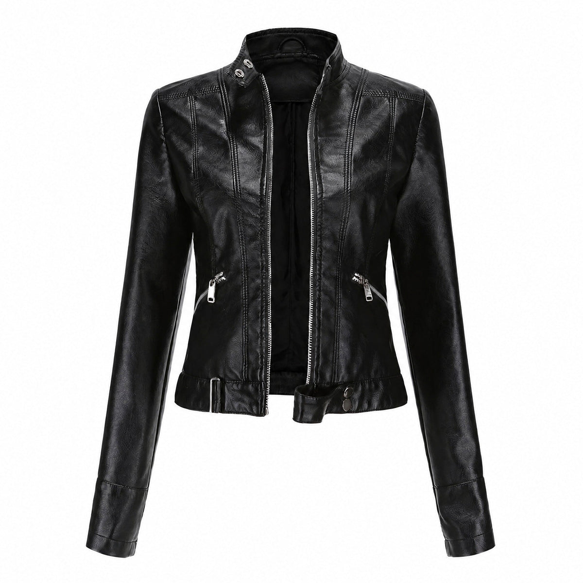 Women's Cropped Biker Jacket | Belted Hem & Zip Detailing