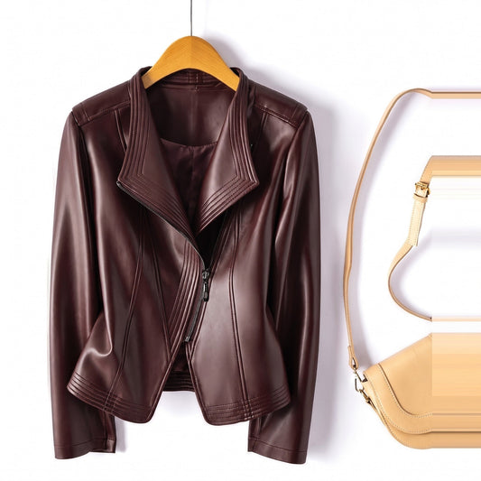 Women's Cropped Biker Jacket | Wide Lapel & Asymmetric Zip