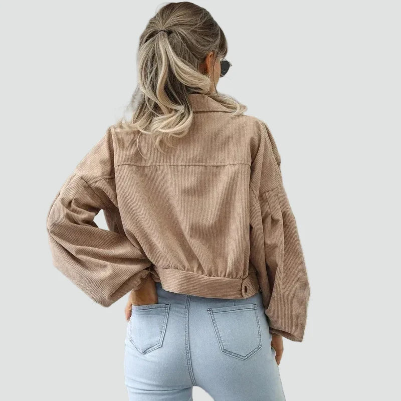 Women's Cropped Jacket | Puff Sleeves & Pockets