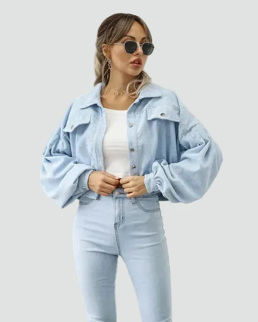 Women's Cropped Jacket | Puff Sleeves & Pockets