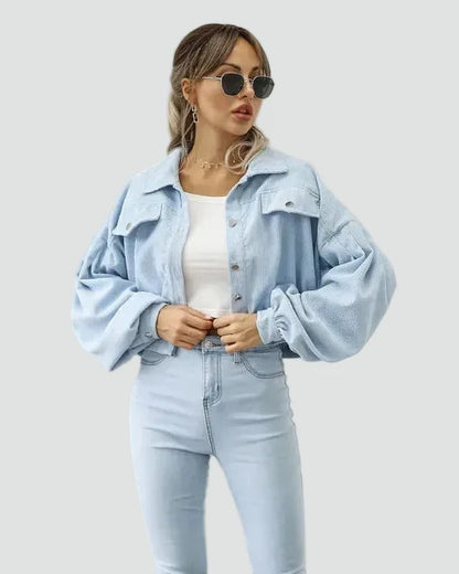 Women's Cropped Jacket | Puff Sleeves & Pockets