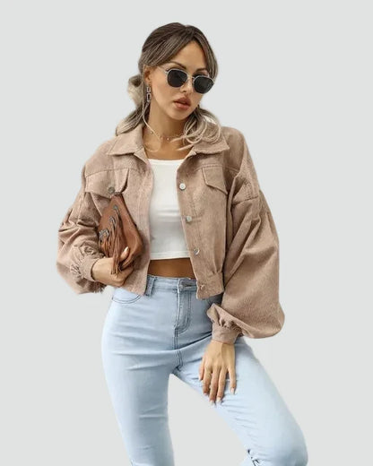 Women's Cropped Jacket | Puff Sleeves & Pockets