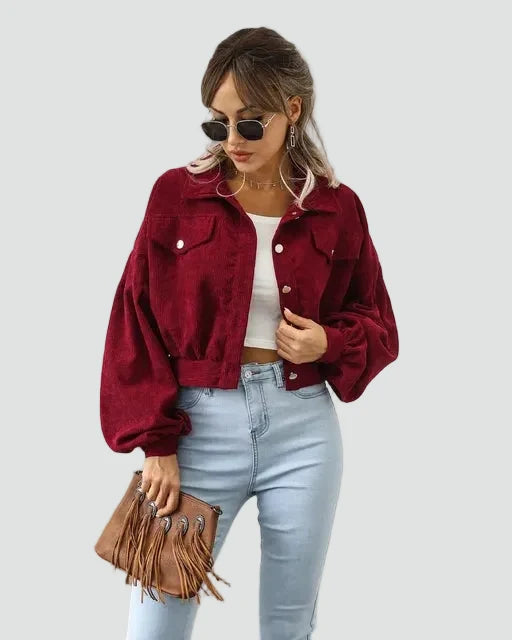 Women's Cropped Jacket | Puff Sleeves & Pockets