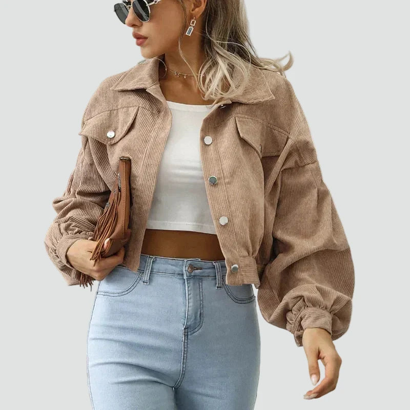 Women's Cropped Jacket | Puff Sleeves & Pockets