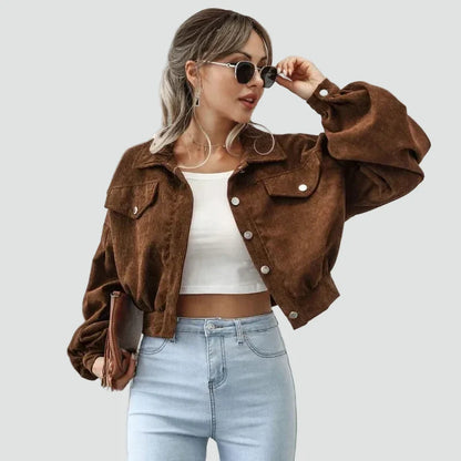 Women's Cropped Jacket | Puff Sleeves & Pockets