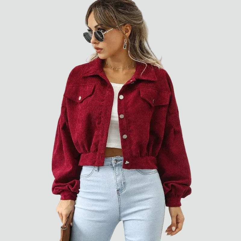 Women's Cropped Jacket | Puff Sleeves & Pockets